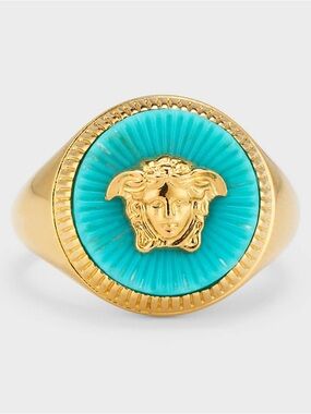 Versace Gold & Turquoise Medusa Signet Ring